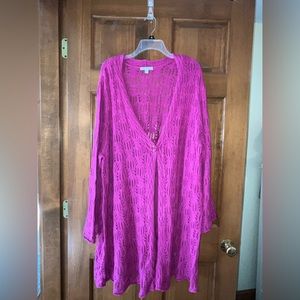 Pink open knit sweater cardigan